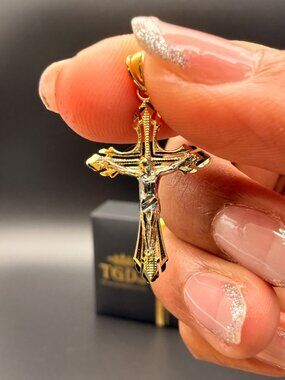 14K Two Tone Gold Cut Out Design Crucufix